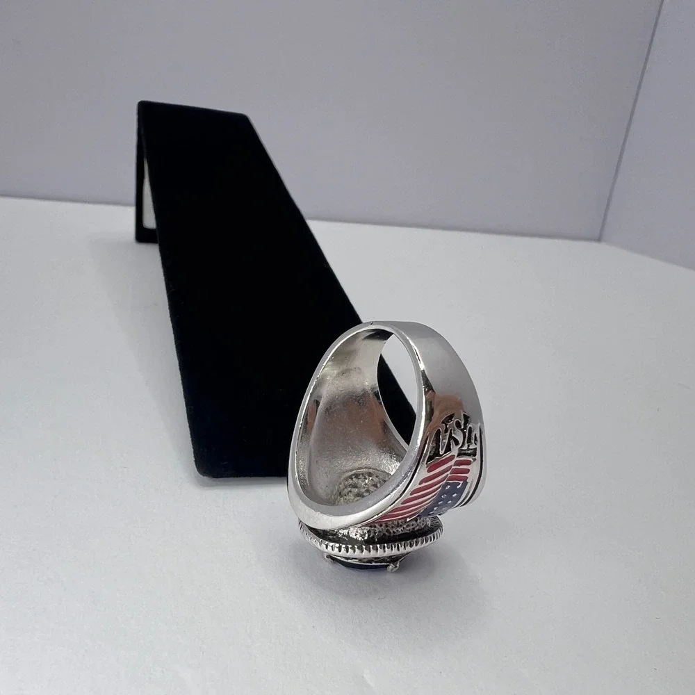 US Navy Ring Mens Size 10 Silver Tone Blue Stone Military American Patriotic
